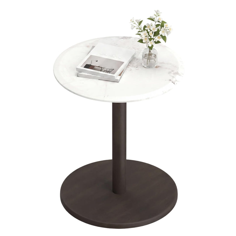 Giantex Round Marble Side Table w/Stone Finish & Wooden Pedestal (1/2)