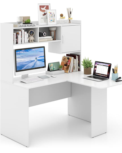 Giantex L Shaped Desk with Hutch, Corner Computer Desk with Storage Shelf & Cabinet