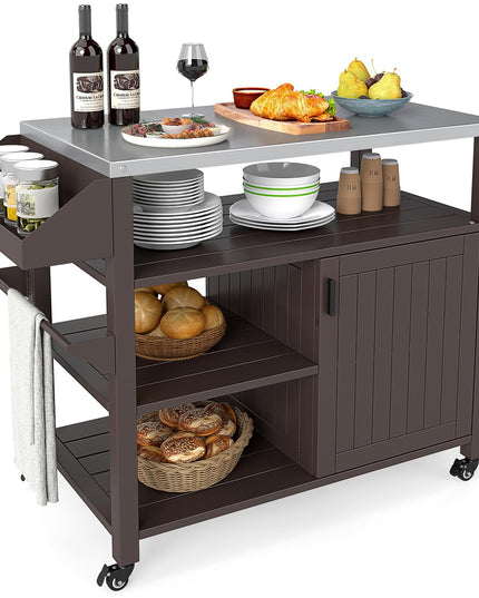 Giantex Outdoor Grill Cart with Storage Cabinet & Shelves