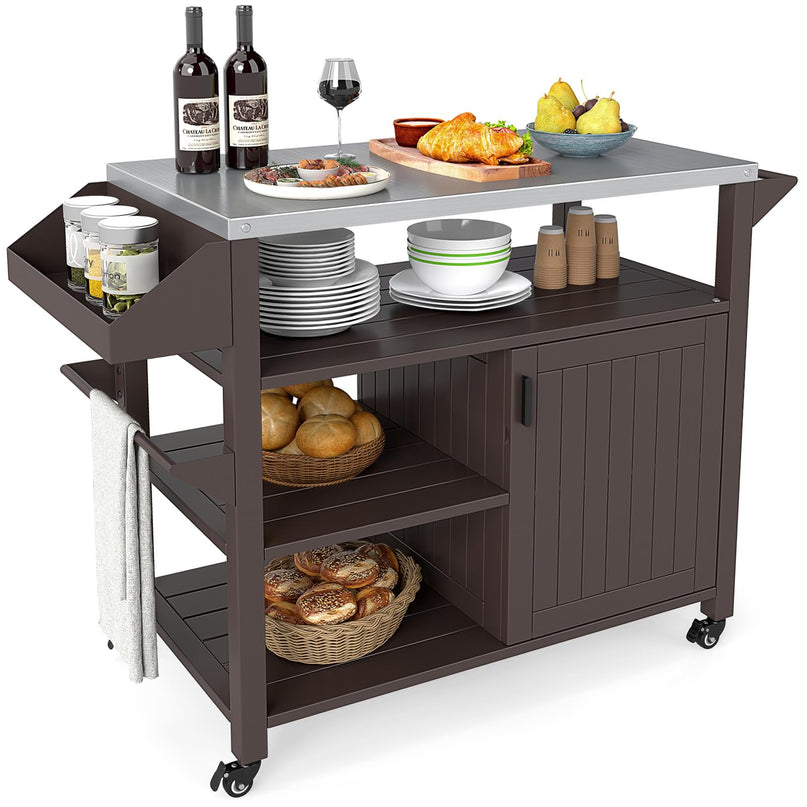 Giantex Outdoor Grill Cart with Storage Cabinet & Shelves