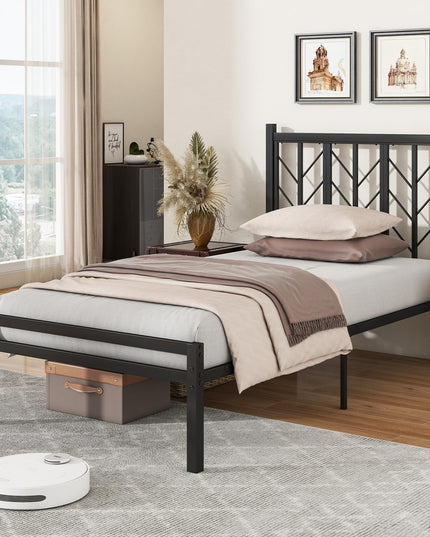 Giantex Bed Frames with Vintage Headboard, Metal Mattress Foundation for Storage