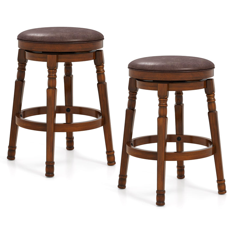 Giantex 24" Counter Height Bar Stools with Faux Leather Padded Seat & Footrests