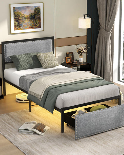 Giantex Bed Frame with LED Lights and 2 Storage Drawers