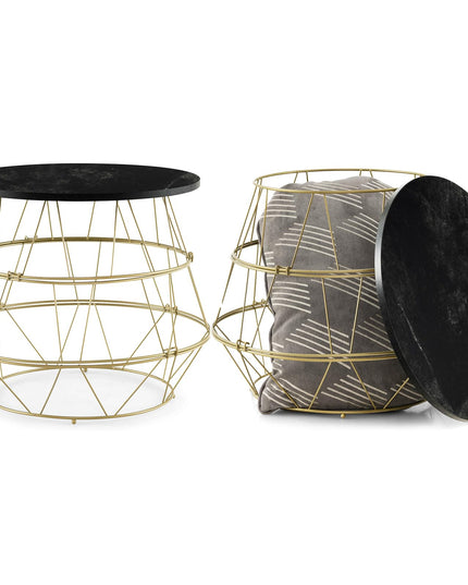 Giantex Round Coffee Table, Faux Marble Side End Table with Gold Metal Frame & Removeable Top