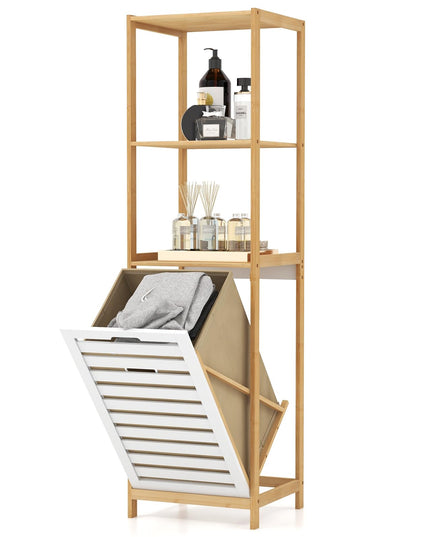 Meuble à Linge Inclinable Giantex - Meuble de Rangement pour Linge avec 3 Étagères, Panier à Linge Amovible