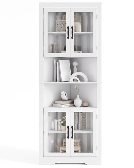 Giantex 67" Tall Corner Cabinet w/ 4 Tempered Glass Doors for Bathroom