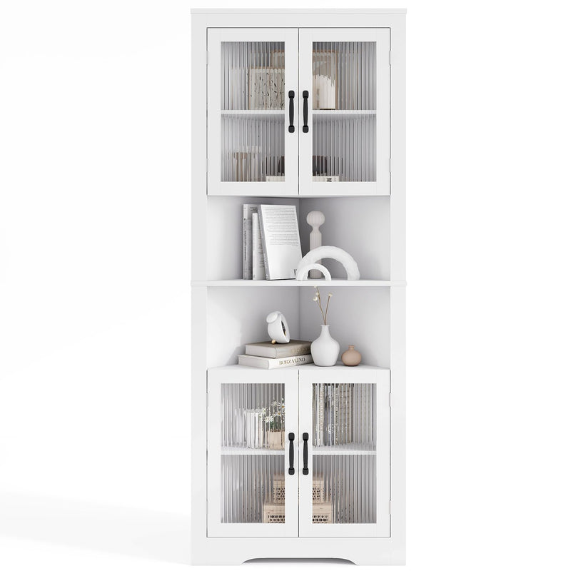Giantex 67" Tall Corner Cabinet w/ 4 Tempered Glass Doors for Bathroom