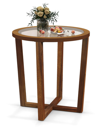 Giantex Glass Round End Table, Sofa Side Table with Transparent Tempered Glass Top