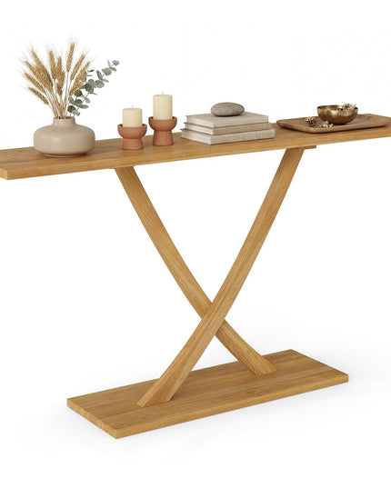 Console en bois massif Giantex 57" avec cadre en bois de teck et design géométrique