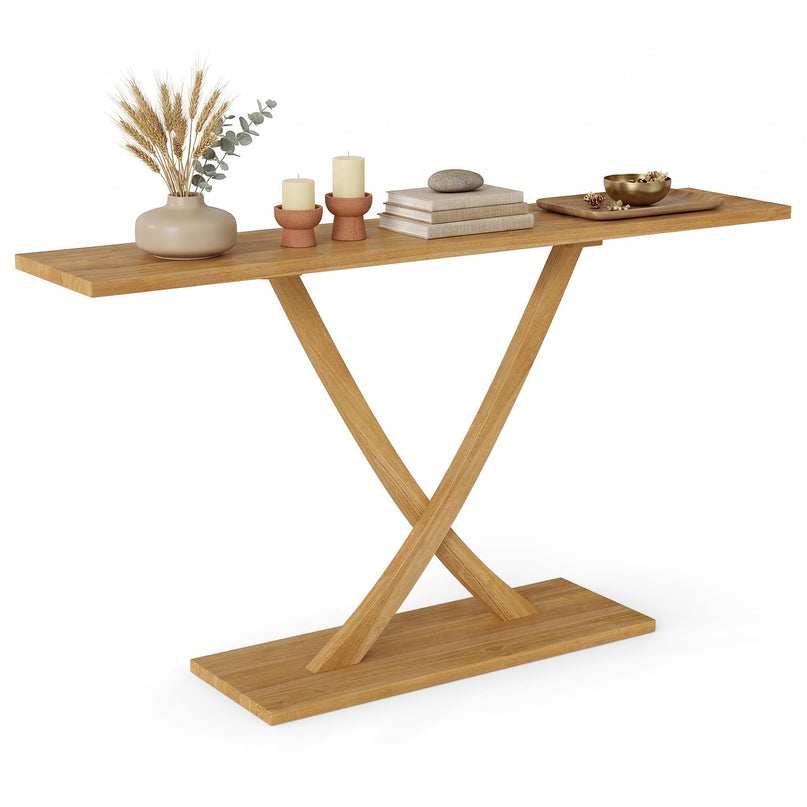 Console en bois massif Giantex 57" avec cadre en bois de teck et design géométrique