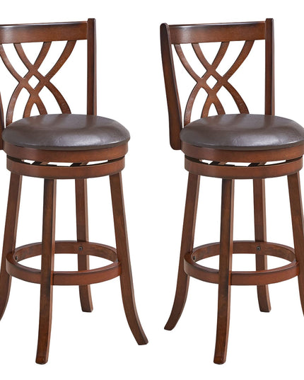 Giantex Brown Bar Stools PU Leather Cushioned Seat and Footrests, for Kitchen Island