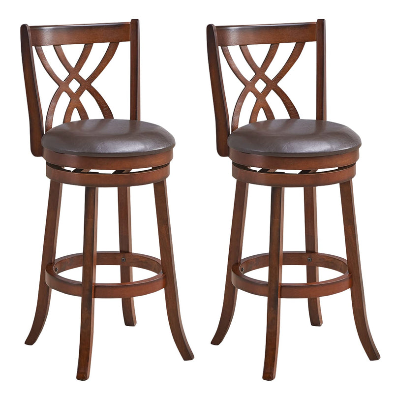 Giantex Brown Bar Stools PU Leather Cushioned Seat and Footrests, for Kitchen Island