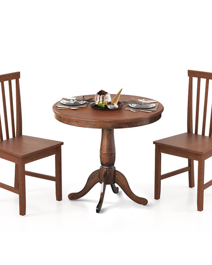 3-Piece Kitchen Table Set, Mid-Century Round Dining Table & Chairs Set for 2, Walnut