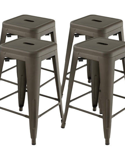 Bar Stools Set of 4, 24” or 30" Stackable Metal Stools with Square Seat & Handing Hole, X-shaped Reinforced Design