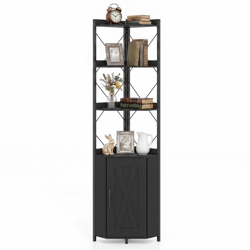 GIANTEX 6-Tier Corner Shelf 71" Tall Freestanding Bookshelf with Cabinet
