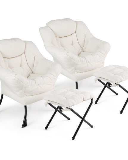 Giantex Set of 1/2 Lazy Chair with Folding Ottoman, Modern Sherpa Accent Chair w/Armrests & Pocket
