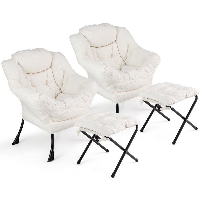 Giantex Set of 1/2 Lazy Chair with Folding Ottoman, Modern Sherpa Accent Chair w/Armrests & Pocket