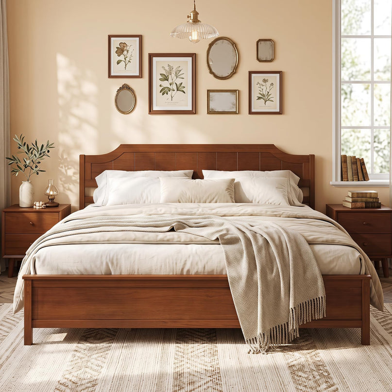 GIANTEX Twin/Full/Queen/King Size Wooden Bed Frame with Headboard