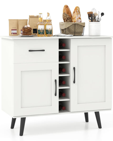 Giantex Buffet Sideboard Storage Cabinet - Wood Pantry Cupboard with 6-Bottle Wine Rack