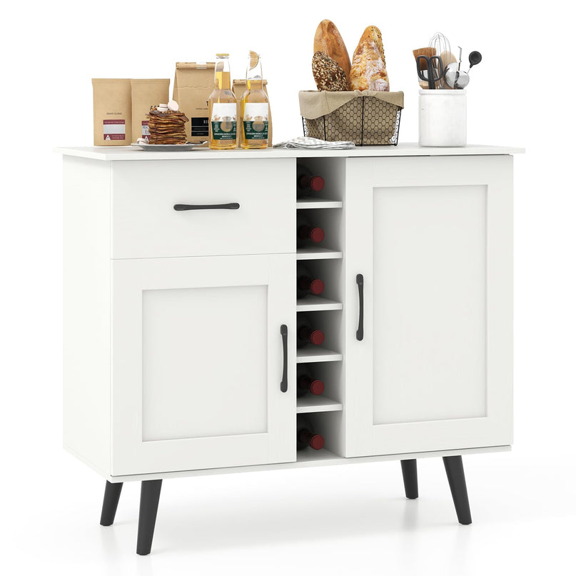 Giantex Buffet Sideboard Storage Cabinet - Wood Pantry Cupboard with 6-Bottle Wine Rack
