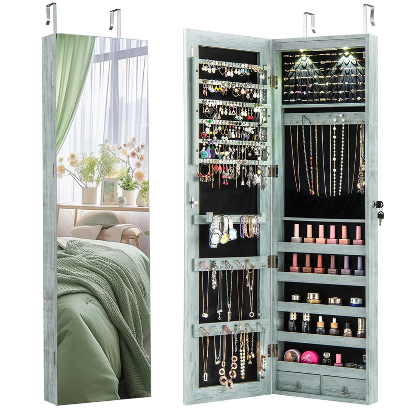 Wall Door Jewelry Armoire Cabinet with Full-Length Mirror