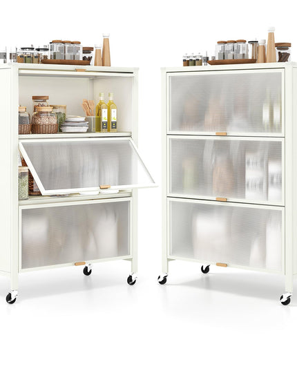 Giantex 4-Tier Kitchen Storage Cabinet, Mobile Folding Kitchen Bakers Rack with Flip-up PC Doors