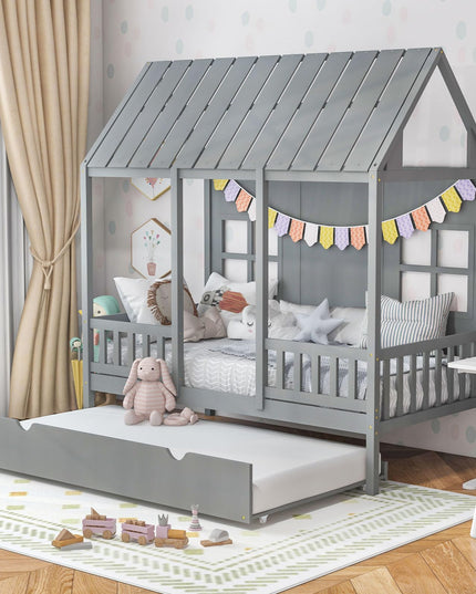 Giantex Twin House Bed with Trundle