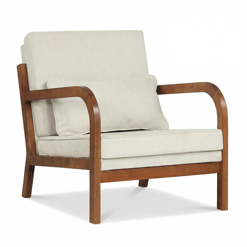 Giantex Mid-Century Modern Accent Chairs Linen Fabric Upholstered Armchair