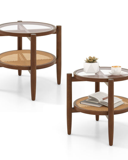 Rattan Round End Table - Giantex