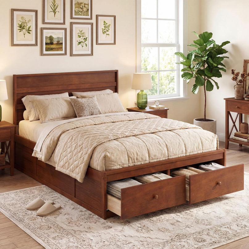 Cadre de lit Giantex pour lit double/simple avec tiroirs de rangement