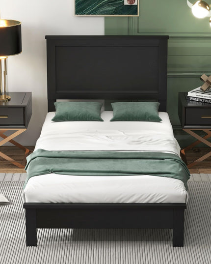 Giantex Wood Platform Bed Frame with Headboard, Mid Century Bed Frame with Solid Wood Legs & Wooden Slat Support