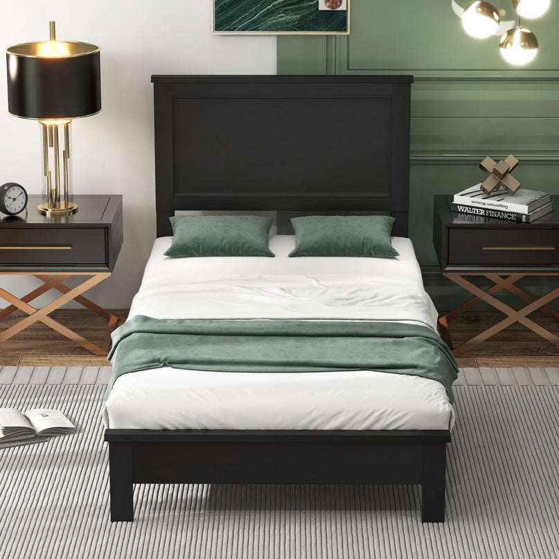 Giantex Wood Platform Bed Frame with Headboard, Mid Century Bed Frame with Solid Wood Legs & Wooden Slat Support