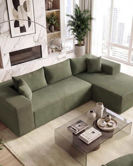 Giantex 110.5" Modular Sectional Sofa | Corduroy Upholstered L-Shaped Sofa Couch with Deep Seats