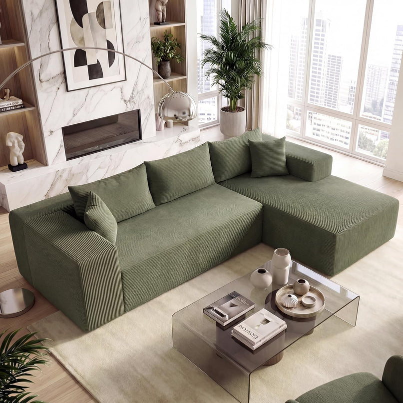 Giantex 110.5" Modular Sectional Sofa | Corduroy Upholstered L-Shaped Sofa Couch with Deep Seats