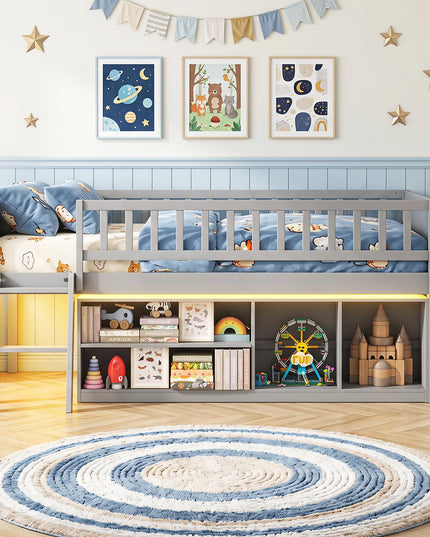 GIANTEX Low Loft Bed Twin Size with LED Lights