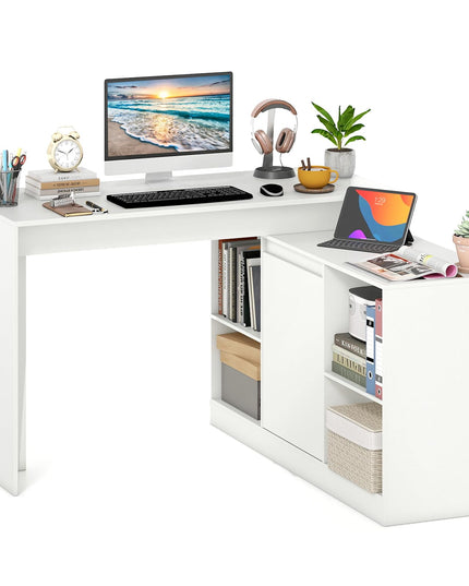 Bureau d'ordinateur d'angle moderne en L réversible Giantex 48" avec 2 portes et 4 compartiments de rangement ouverts