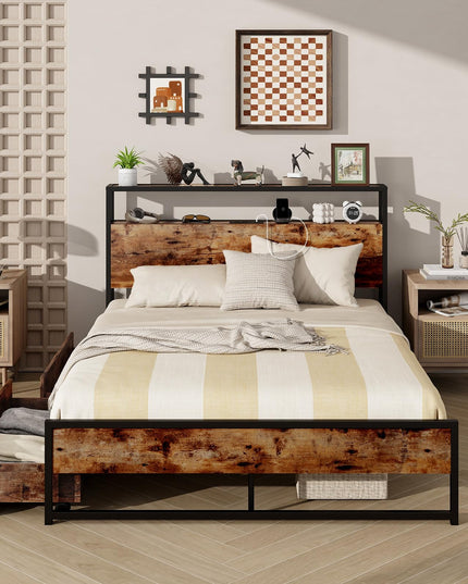 Giantex Bed Frame with 2-Tier Storage Headboard