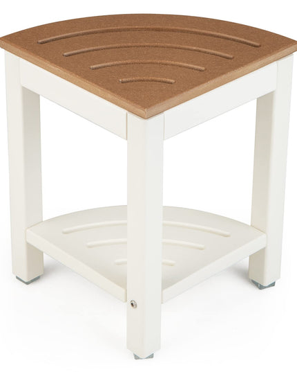 Giantex Corner Shower Stool Waterproof - HDPE Shower Bench Seat with Storage Shelf