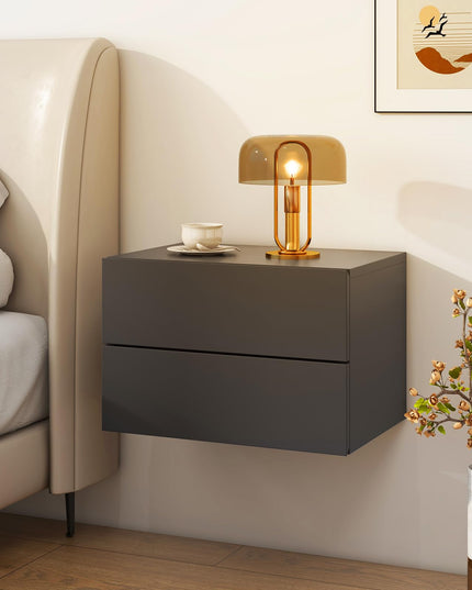 Giantex Floating Nightstand Set of 1/2, Wood Wall Mounted Nightstands