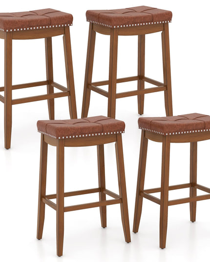 Giantex Bar Stools Set, 29" Counter Height Bar Stools w/Saddle Seat, Footrest, Rivet, Button Tufted, Rubber Wood Frame