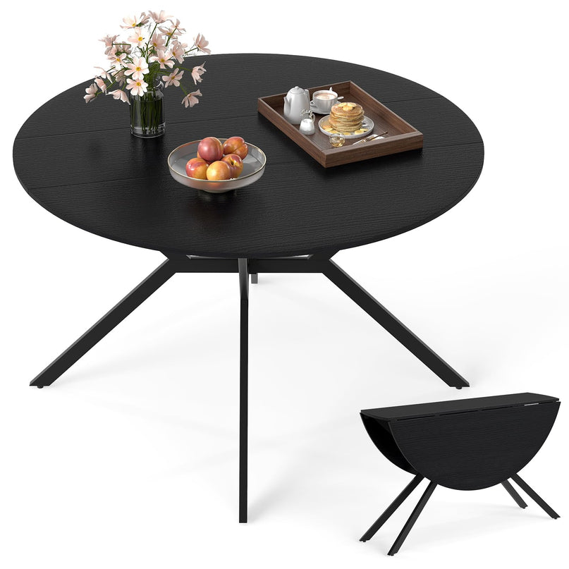 Giantex Folding Dining Table for 4-6 People 47" Round Drop Leaf Table