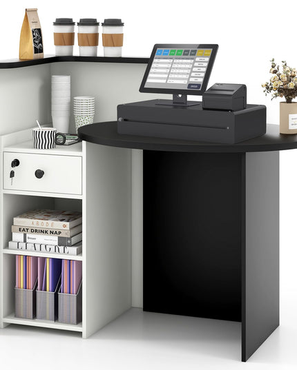 Giantex Reception Desk, Front Counter Desk with Lockable Drawer, Checkout Table with Round Tabletop