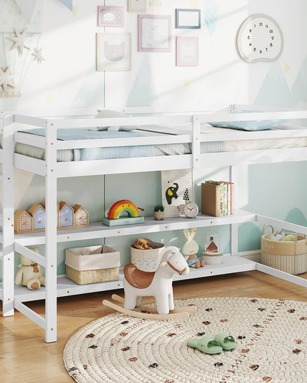 Giantex Twin Wooden Loft Bed with Full-Length Guardrails & Ladder