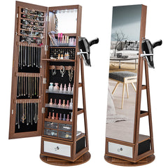 360° Swivel Jewelry Cabinet Armoire with 64.5" H Full Length Mirror - Giantex