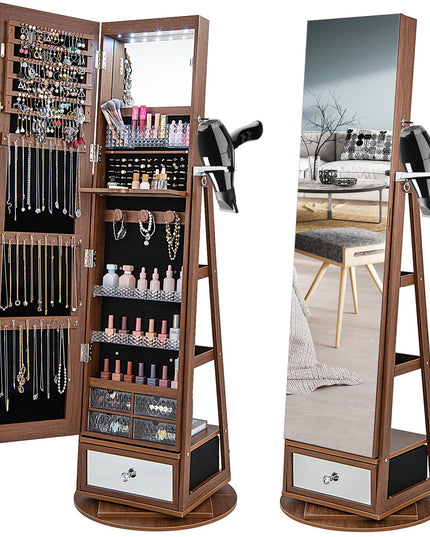 360° Swivel Jewelry Cabinet Armoire with 64.5" H Full Length Mirror - Giantex