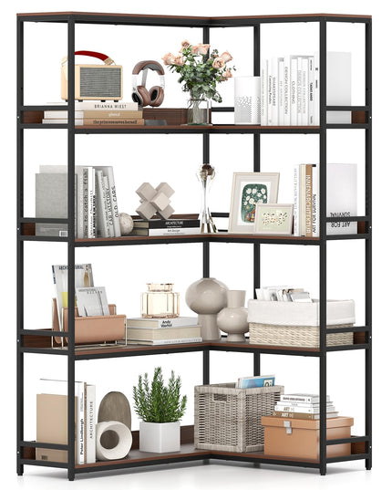 Giantex 5-Tier Corner Bookshelf 71" L-Shaped Bookcase