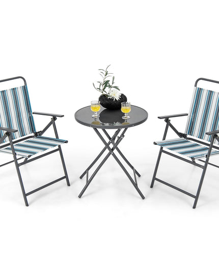 Giantex 3 Pcs Patio Bistro Set, Folding Table and Chairs Set