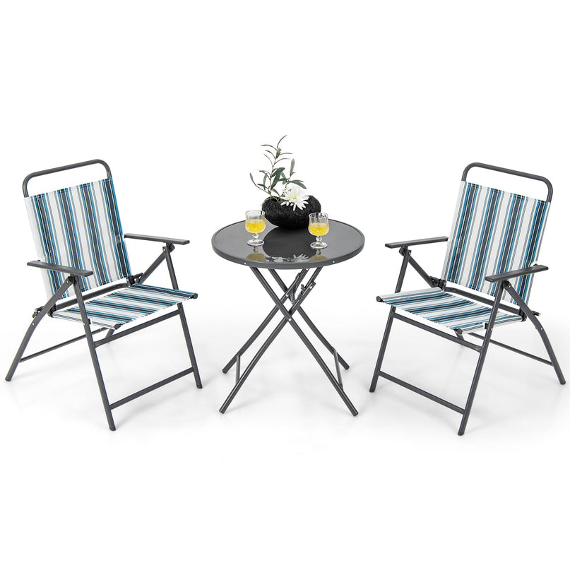 Giantex 3 Pcs Patio Bistro Set, Folding Table and Chairs Set