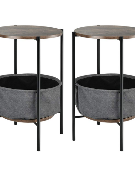 End Table Round Sofa Side Table W/Durable Storage Fabric Basket