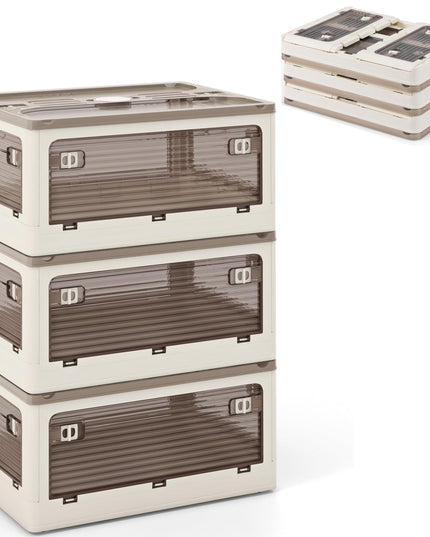 Giantex Storage Bins with Lids and Hidden Wheels, 3/6 Pack Stackable Collapsible Storage Boxes with 5 Opening Doors